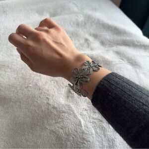 silver boho asymmetrical bangle open cuff bracelet